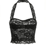 Black Floral Lace Bustier Slim Fit Cropped Top