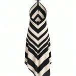 Stripe Halter Open Back Asymmetric Midi Dress
