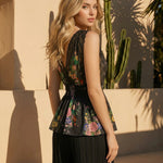 Floral Print Lace Trim Sleeveless Peplum Top