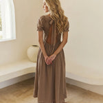 Brown Lace Crochet Detail Slim Fit Maxi Dress