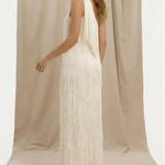 White Solid One-Shoulder Tiered Fringe Maxi Dress