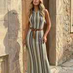 Multicolor Striped Sleeveless Ribbed Knit Maxi Dress