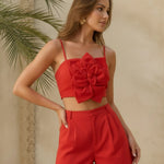 Red 3D Floral Spaghetti Strap Crop Top