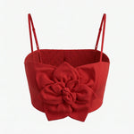 Red 3D Floral Spaghetti Strap Crop Top