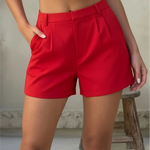 Red High Waist Pleated Tailored Shorts