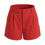 Red High Waist Pleated Tailored Shorts