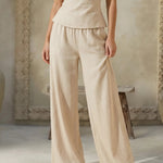 Beige Linen-Blend High Waist Wide Leg Pants