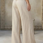 Beige Linen-Blend High Waist Wide Leg Pants