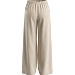 Beige Linen-Blend High Waist Wide Leg Pants