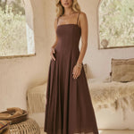 Chocolate Brown Structured Bust Flowy Skirt Maxi Dress