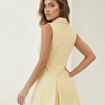 Yellow Collared Gold Button Pleated Mini Dress