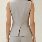 Grey Round Neck Button Front Sleeveless Regular Length Vest