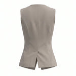 Grey Round Neck Button Front Sleeveless Regular Length Vest