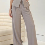 Gray High Waist Pleated Wide Leg Long Pants