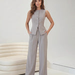 Gray High Waist Pleated Wide Leg Long Pants