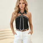 Black Contrast Trim Halter Neck Regular Length Cami Top