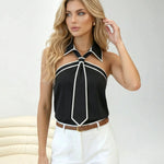 Black Contrast Trim Halter Neck Regular Length Cami Top