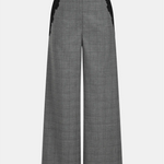 Grey Plaid Lace Trim Wide Leg Pants