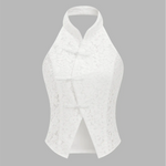 White Traditional Frog Buttons Lace Halter Top
