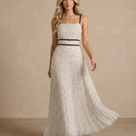 Cream Polka Dot Open Back Pleated Maxi Dress