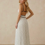 Cream Polka Dot Open Back Pleated Maxi Dress