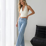 White Solid Satin Halter Neck Crop Top