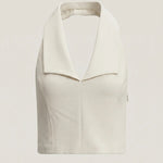 White Solid Satin Halter Neck Crop Top