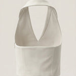 White Solid Satin Halter Neck Crop Top