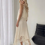 Cream Lace Halter Two Piece Maxi Skirt Set
