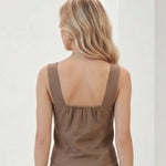 Brown V Neck Gold Buttons Casual Vest Top