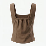 Brown V Neck Gold Buttons Casual Vest Top
