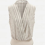 Beige Striped Wrap Front Sleeveless Bodysuit