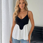 Black White Color Block Peplum Camisole Top