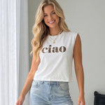 White Leopard Print Sleeveless Crop Top