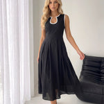 Black Trim Sleeveless Midi Dress