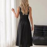 Black Trim Sleeveless Midi Dress