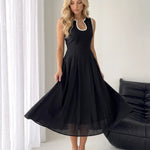 Black Trim Sleeveless Midi Dress