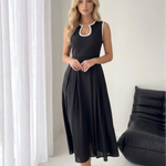 Black Trim Sleeveless Midi Dress