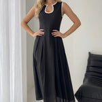 Black Trim Sleeveless Midi Dress