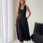 Black Trim Sleeveless Midi Dress