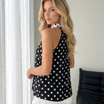 Black Polka Dot Halter Neck Sleeveless Blouse