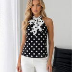 Black Polka Dot Halter Neck Sleeveless Blouse