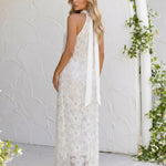 3D Floral Applique Halter Neck Maxi Dress