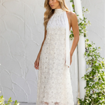 3D Floral Applique Halter Neck Maxi Dress