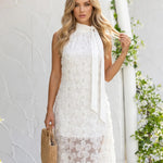 3D Floral Applique Halter Neck Maxi Dress