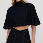 Black High Neck Cape Sleeve Crop Top
