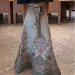 Blue Floral Print Belt Wrap Maxi Skirt