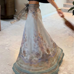 Blue Floral Print Belt Wrap Maxi Skirt