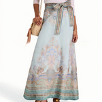 Blue Floral Print Belt Wrap Maxi Skirt