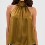 Olive Green Fringe Back Tie Satin Relaxed Regular Top